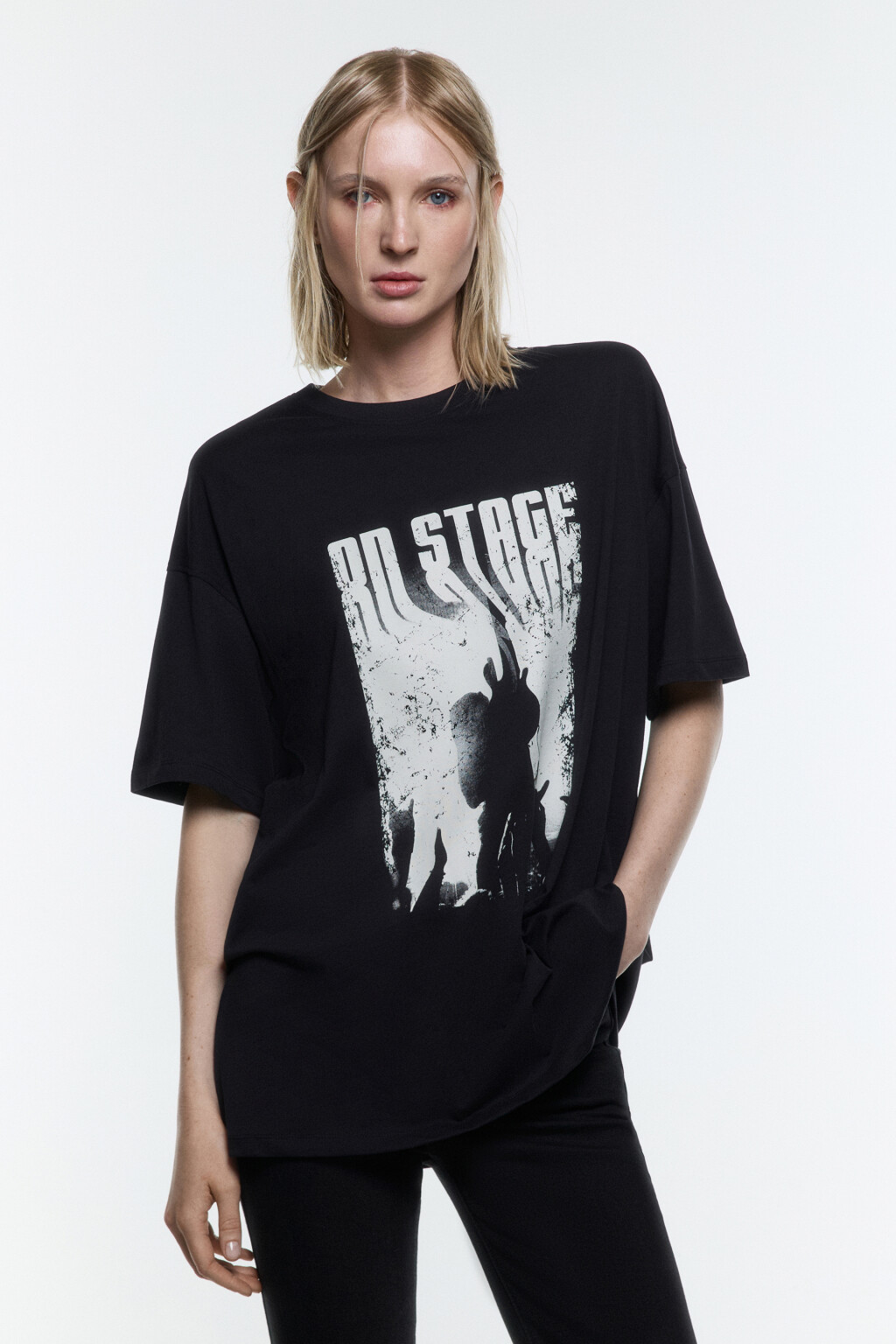 Футболка удлиненная с принтом в стиле гранж - цвет черный - 2