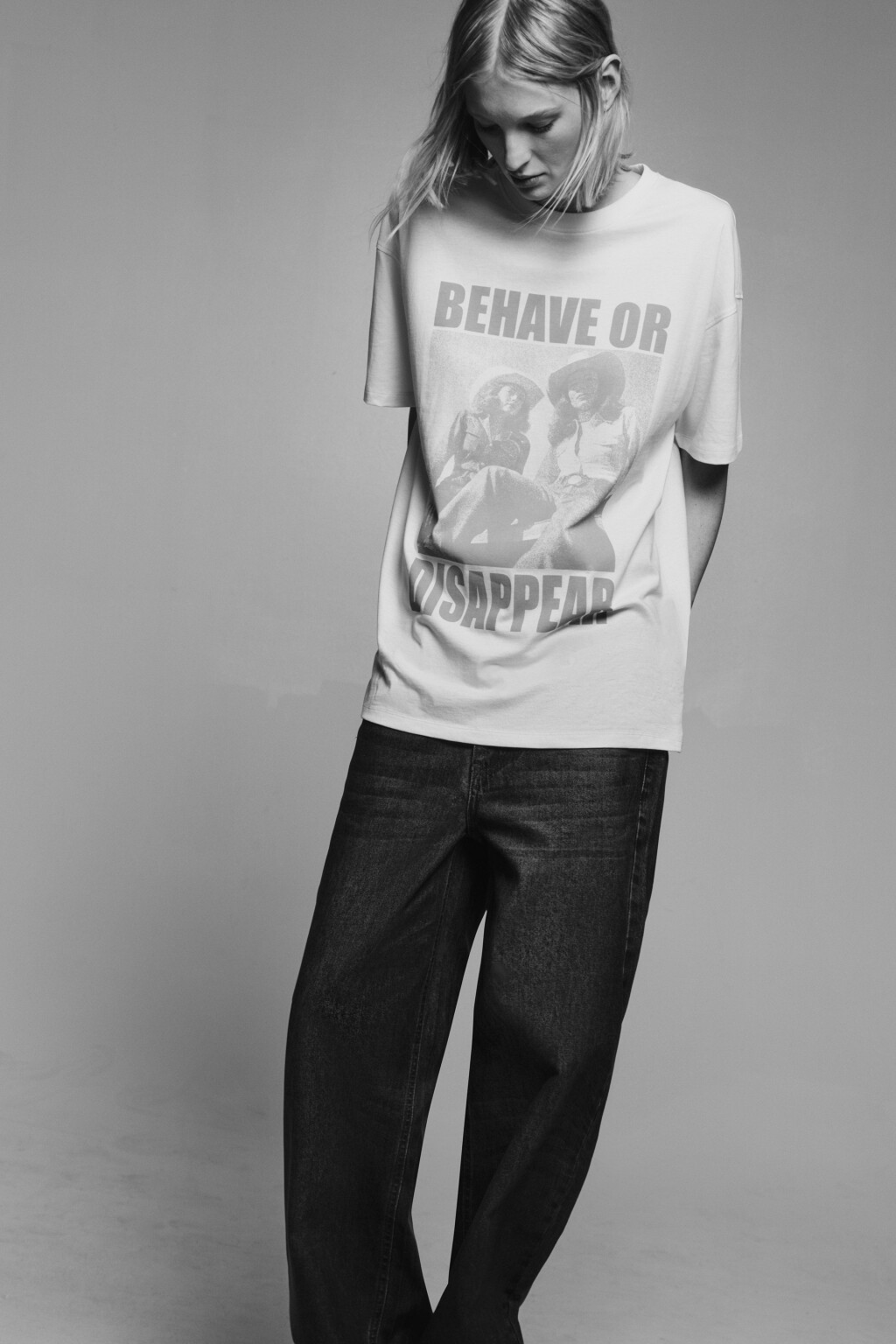 Футболка удлиненная с принтом в стиле гранж - цвет бежевый - 1