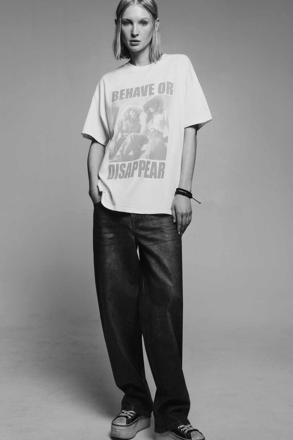 Футболка удлиненная с принтом в стиле гранж - цвет бежевый - 2