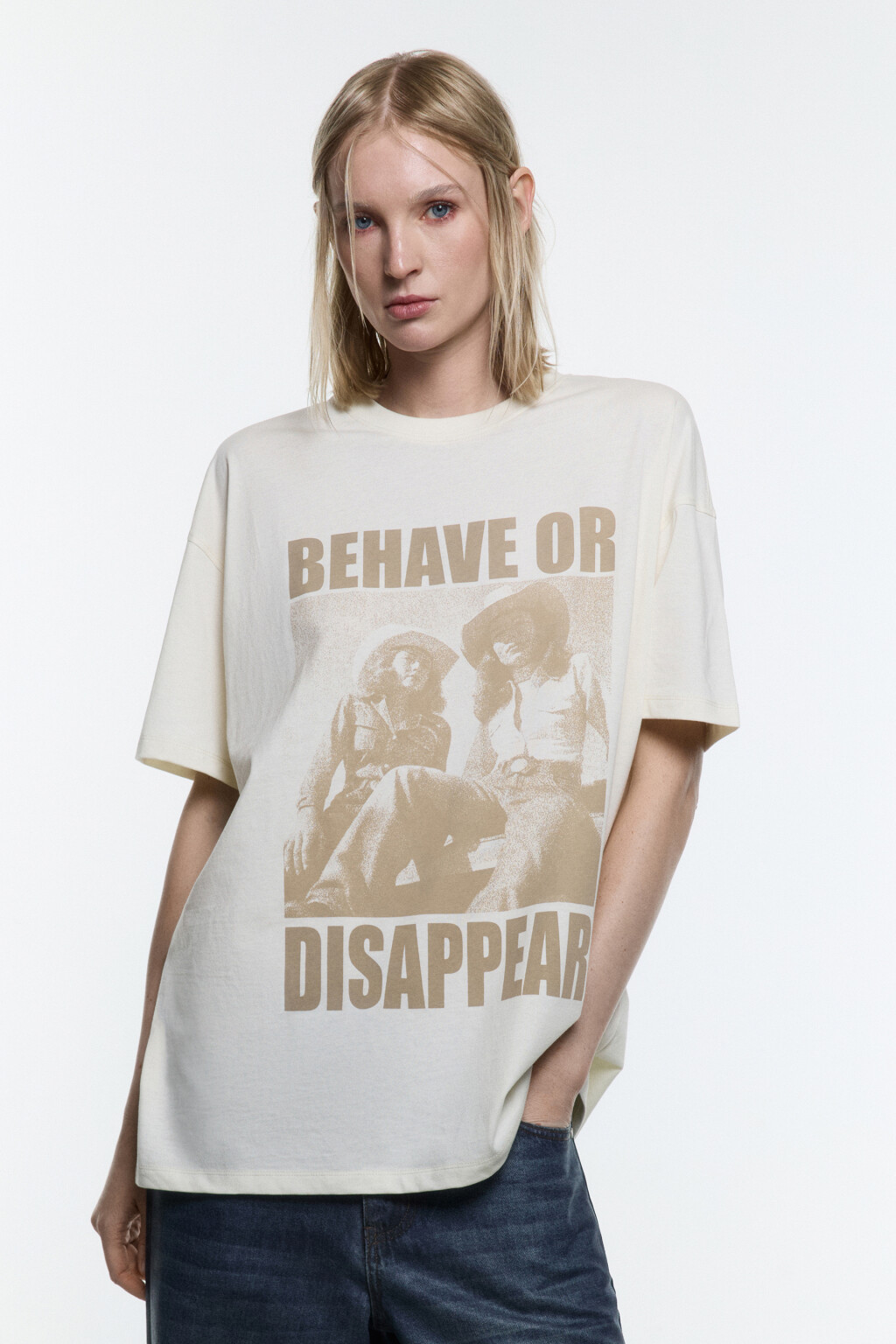 Футболка удлиненная с принтом в стиле гранж - цвет бежевый - 3