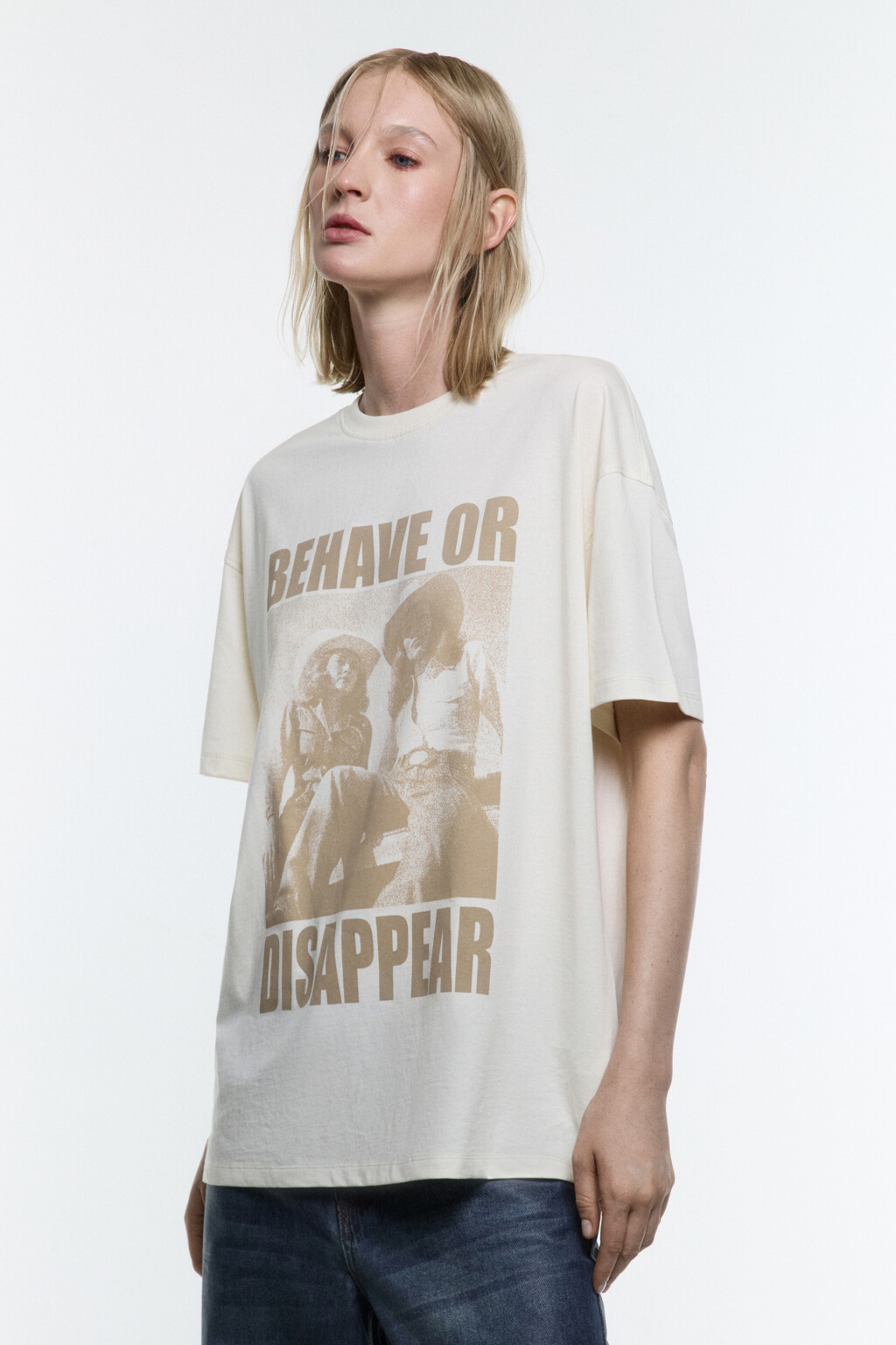 Футболка удлиненная с принтом в стиле гранж - цвет бежевый - 4