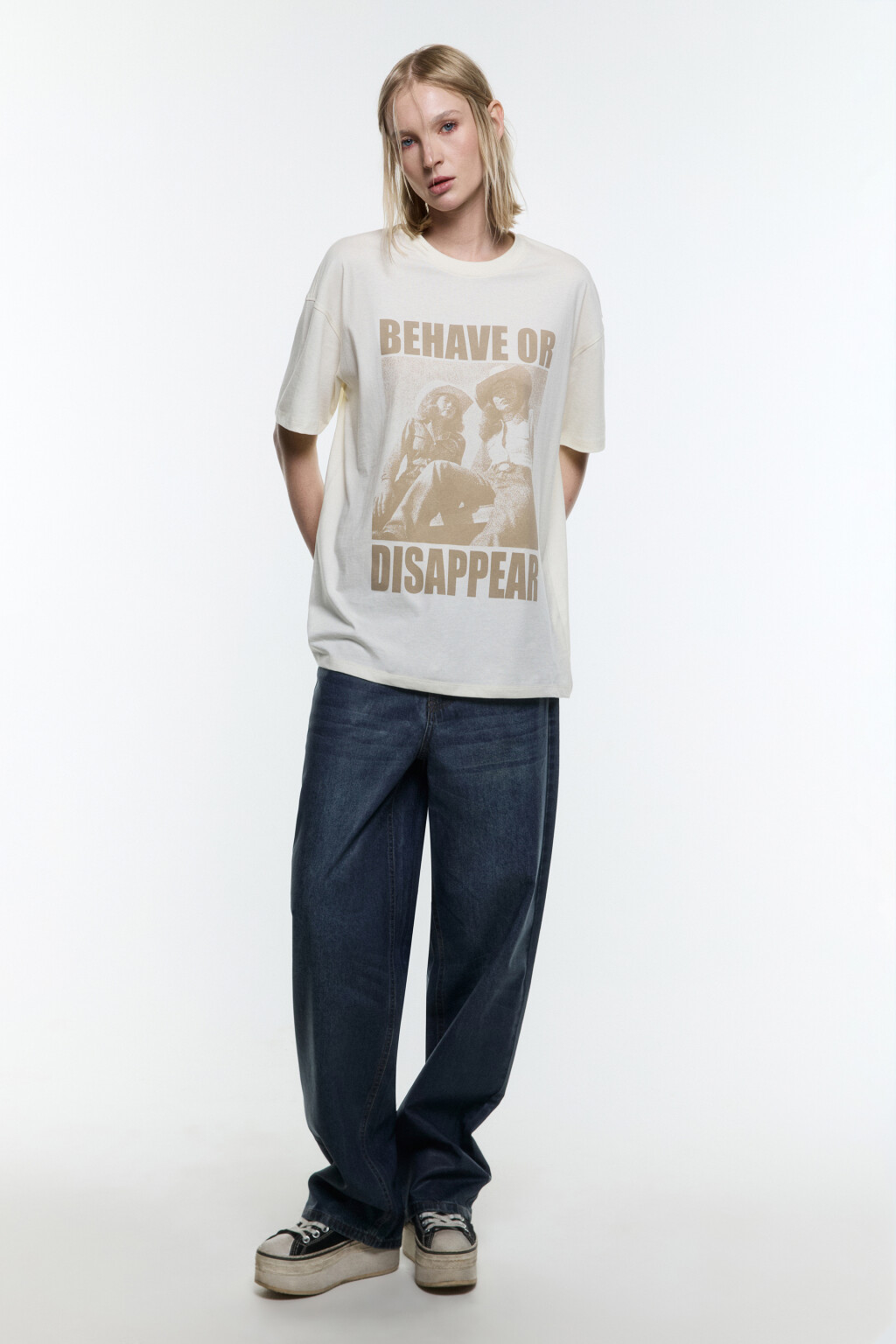 Футболка удлиненная с принтом в стиле гранж - цвет бежевый - 6