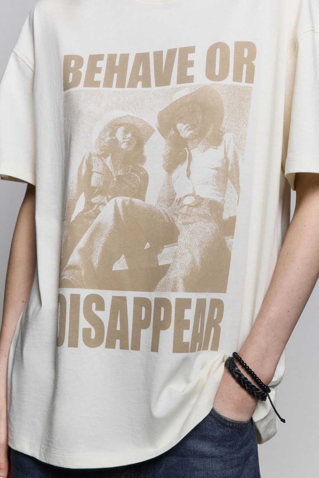 Футболка удлиненная с принтом в стиле гранж - цвет бежевый - 7