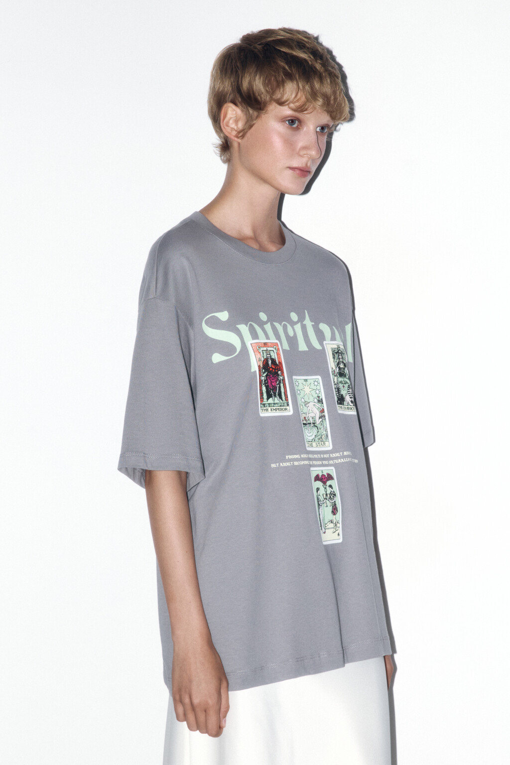 Футболка хлопковая с принтом в стиле таро - цвет серый - 3