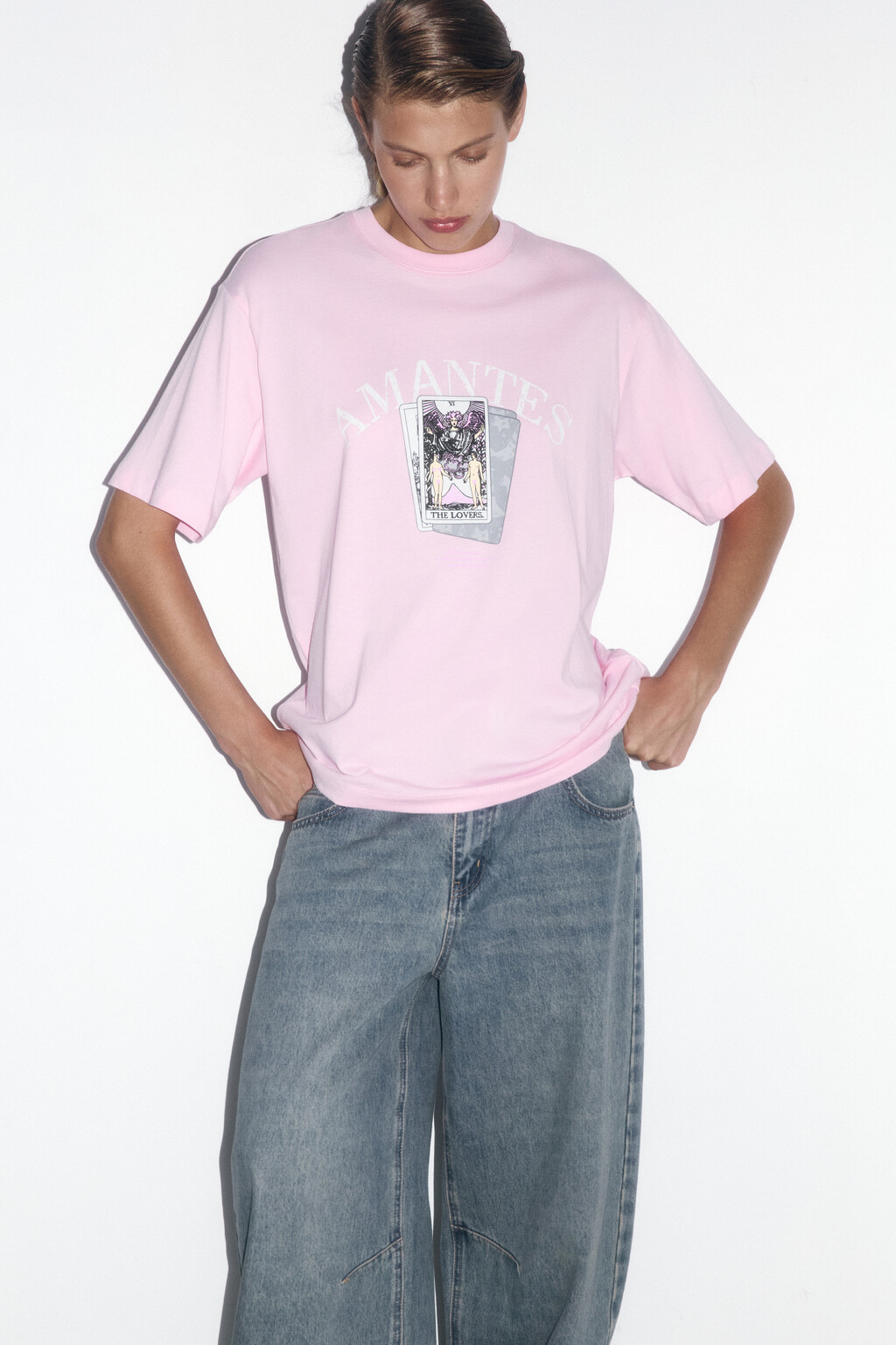 Футболка хлопковая с принтом в стиле таро - цвет розовый - 1