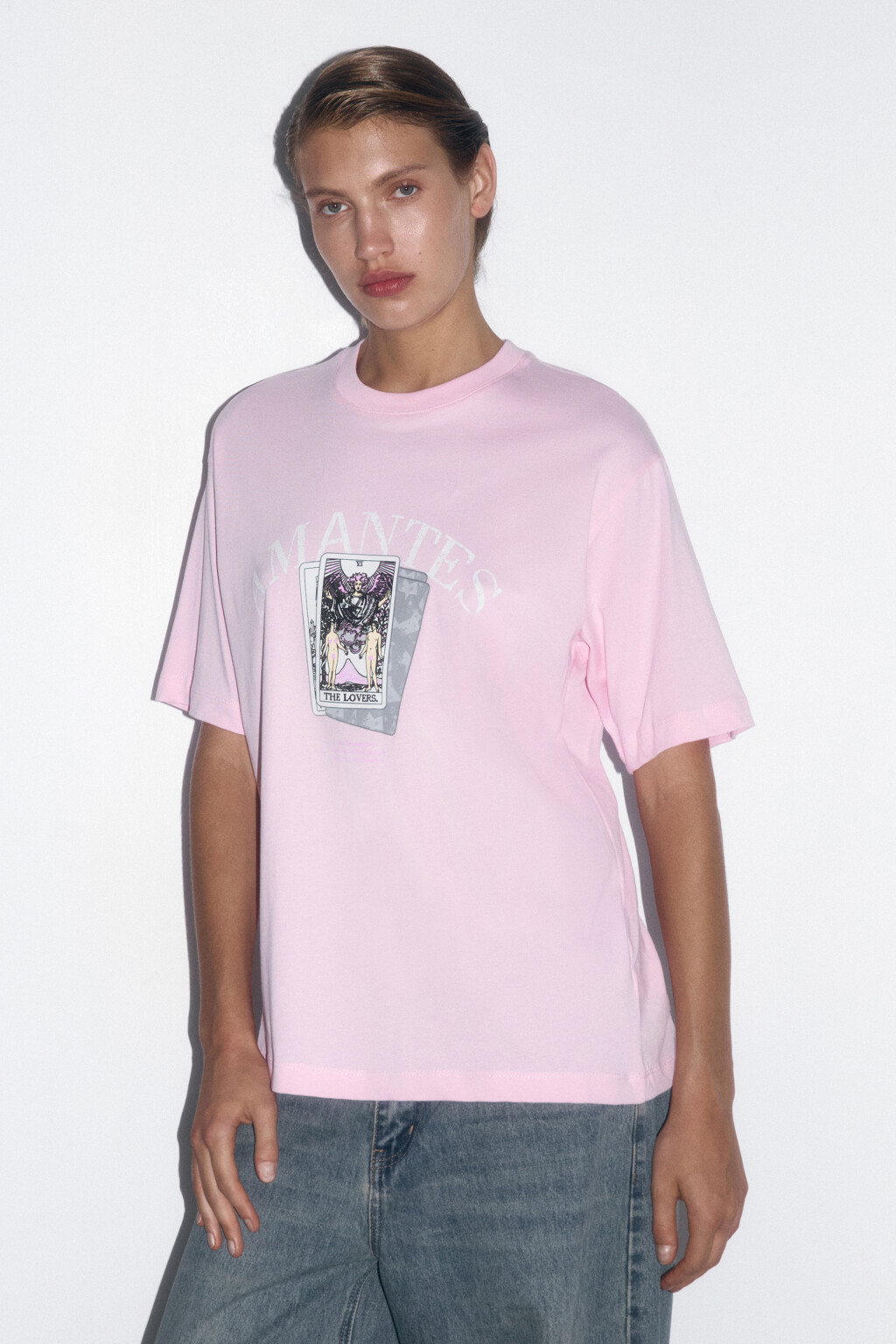 Футболка хлопковая с принтом в стиле таро - цвет розовый - 3