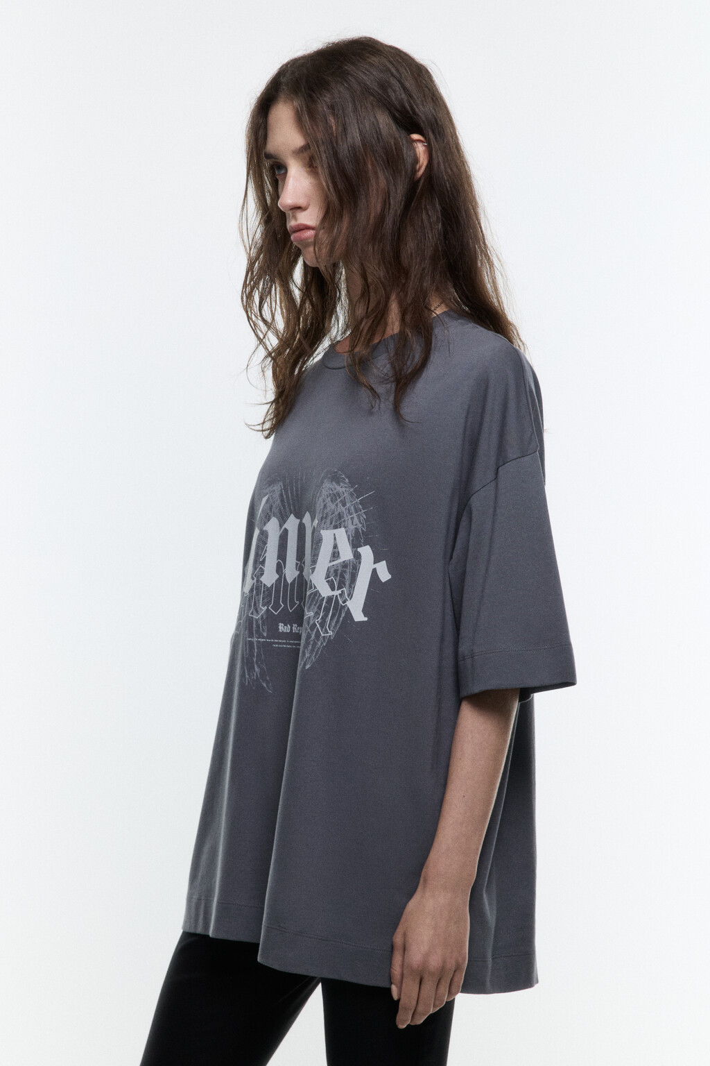 Футболка хлопковая с принтом в стиле гранж - цвет серый - 3