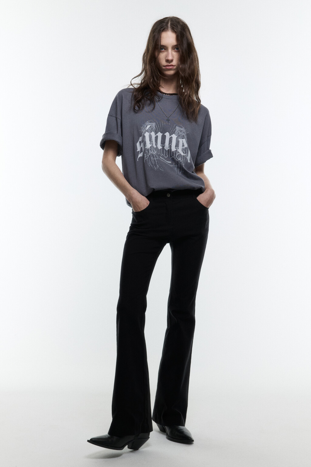 Футболка хлопковая с принтом в стиле гранж - цвет серый - 5