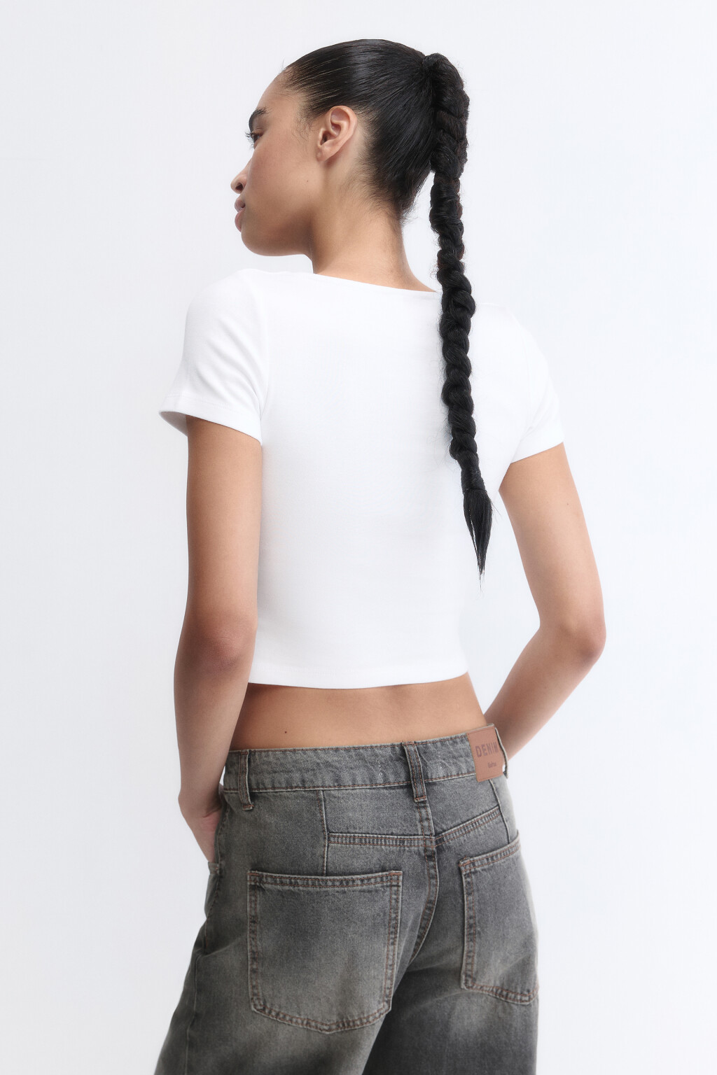 Футболка-топ облегающая с вырезом-каре - цвет белый - 4