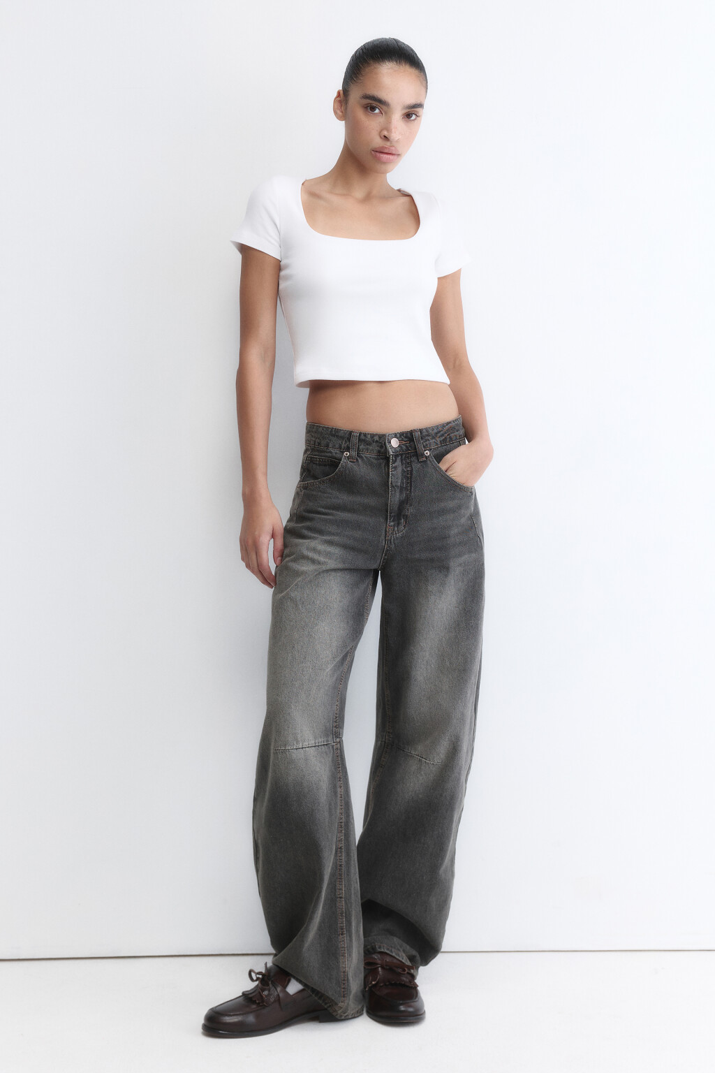 Футболка-топ облегающая с вырезом-каре - цвет белый - 5