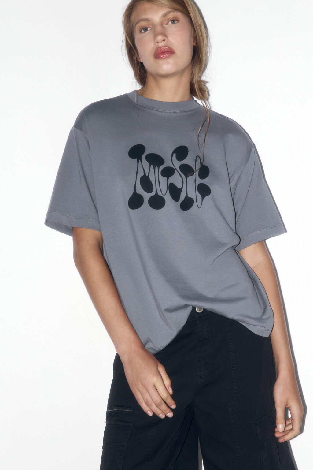 Футболка прямая хлопковая с принтом - цвет серый - 1