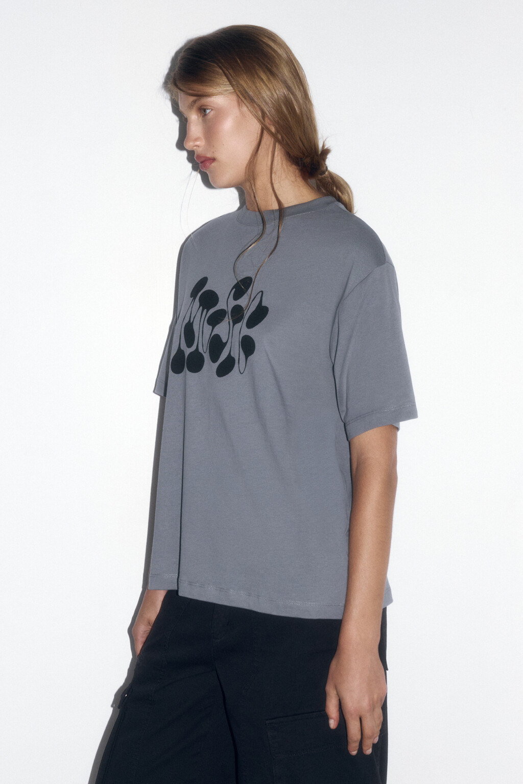 Футболка прямая хлопковая с принтом - цвет серый - 3