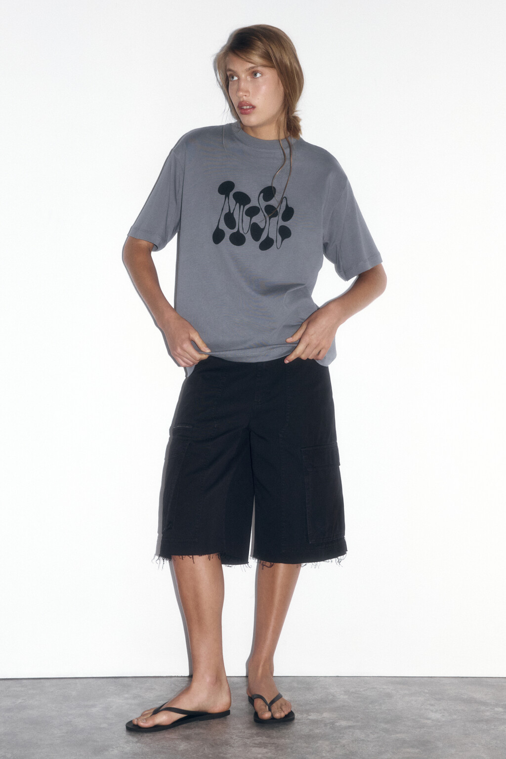 Футболка прямая хлопковая с принтом - цвет серый - 5