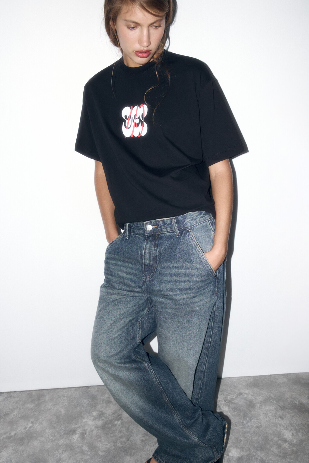 Футболка прямая хлопковая с принтом - цвет черный - 1