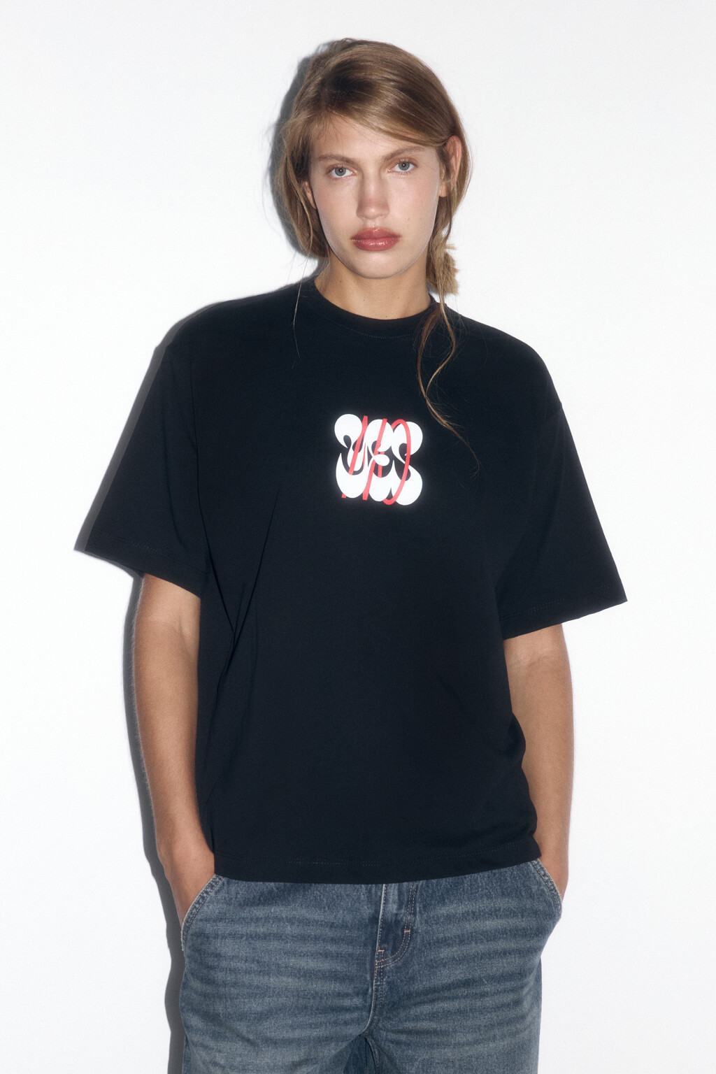 Футболка прямая хлопковая с принтом - цвет черный - 2