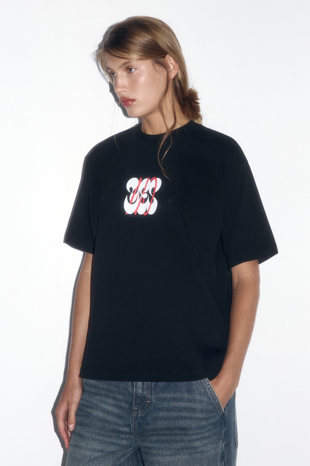 Футболка прямая хлопковая с принтом - цвет черный - 3