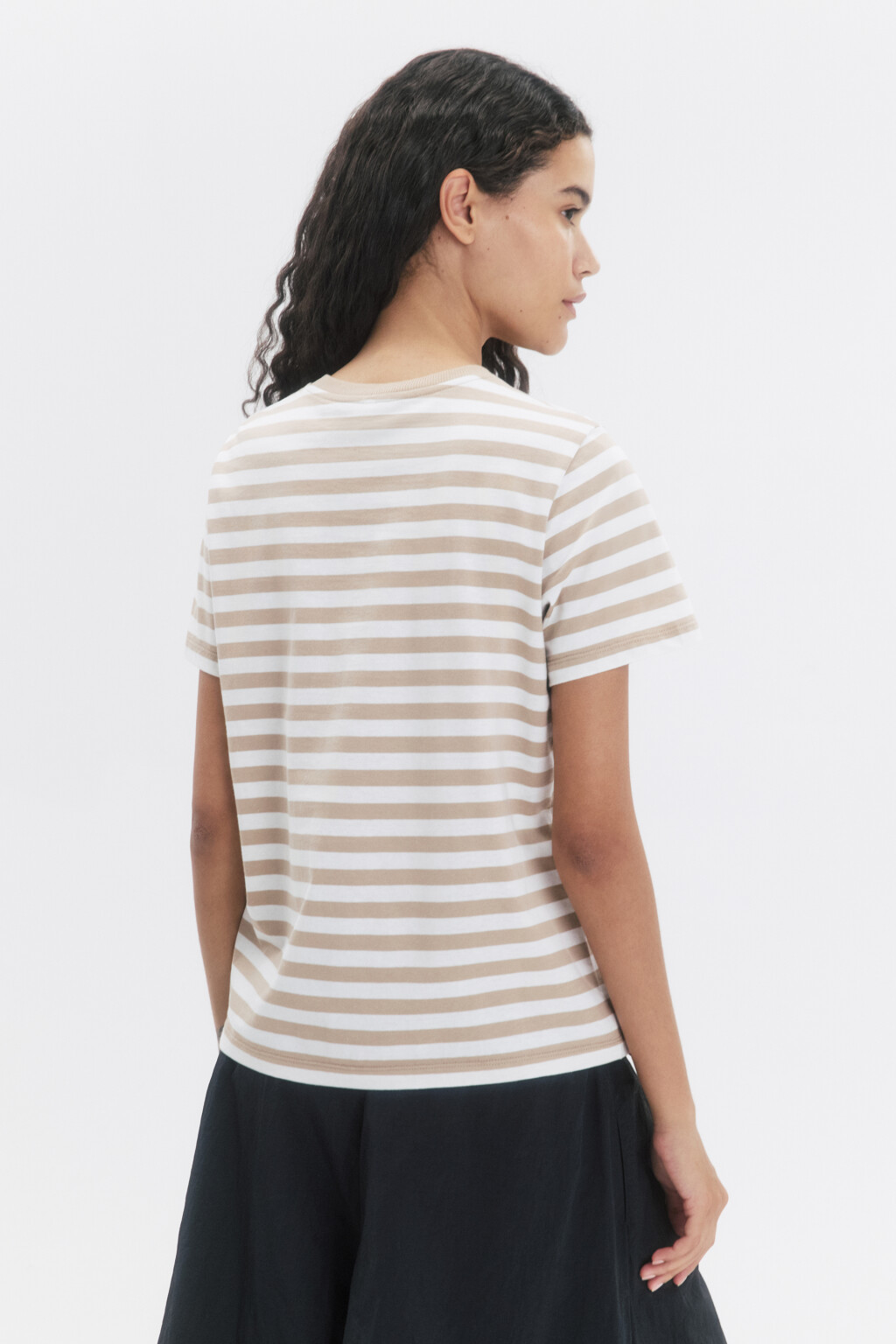 Футболка прямая хлопковая в полоску - цвет бежевый - 4