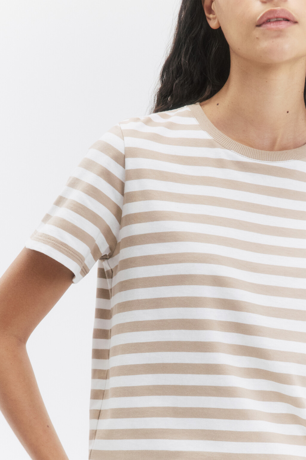 Футболка прямая хлопковая в полоску - цвет бежевый - 5