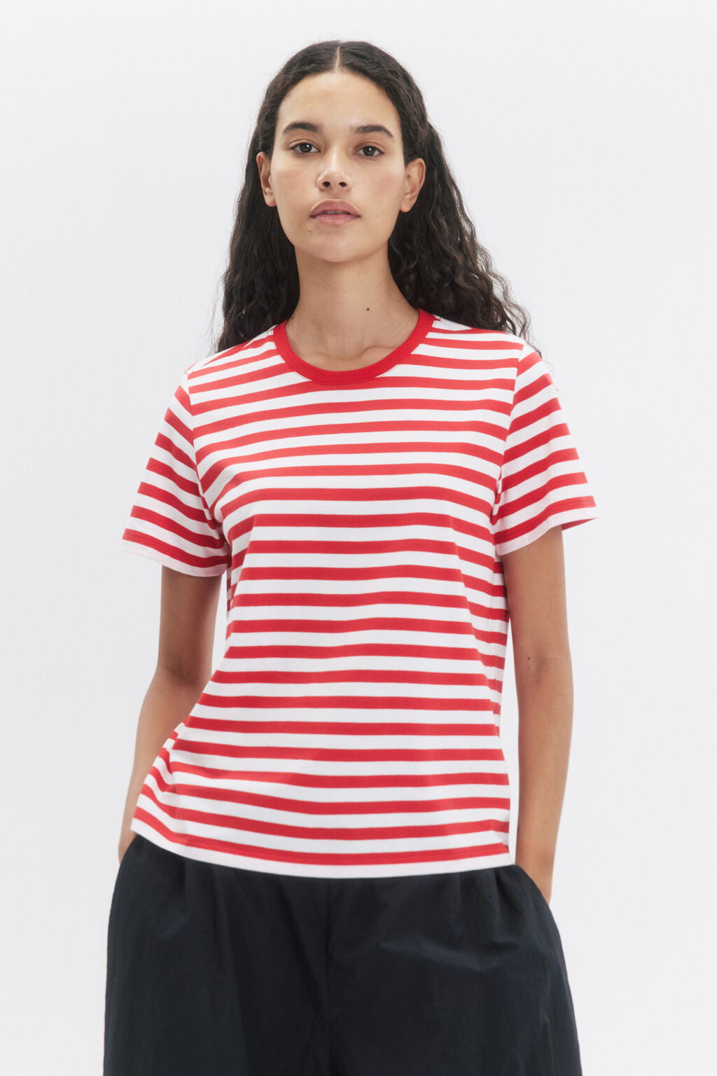 Футболка прямая хлопковая в полоску - цвет красный - 2