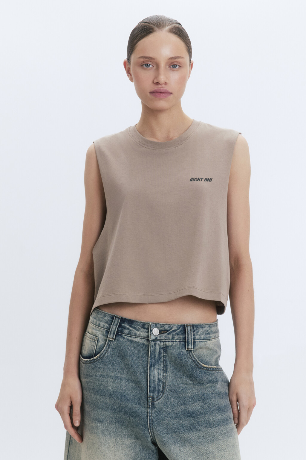 Топ-майка хлопковый с открытыми срезами - цвет бежевый - 2