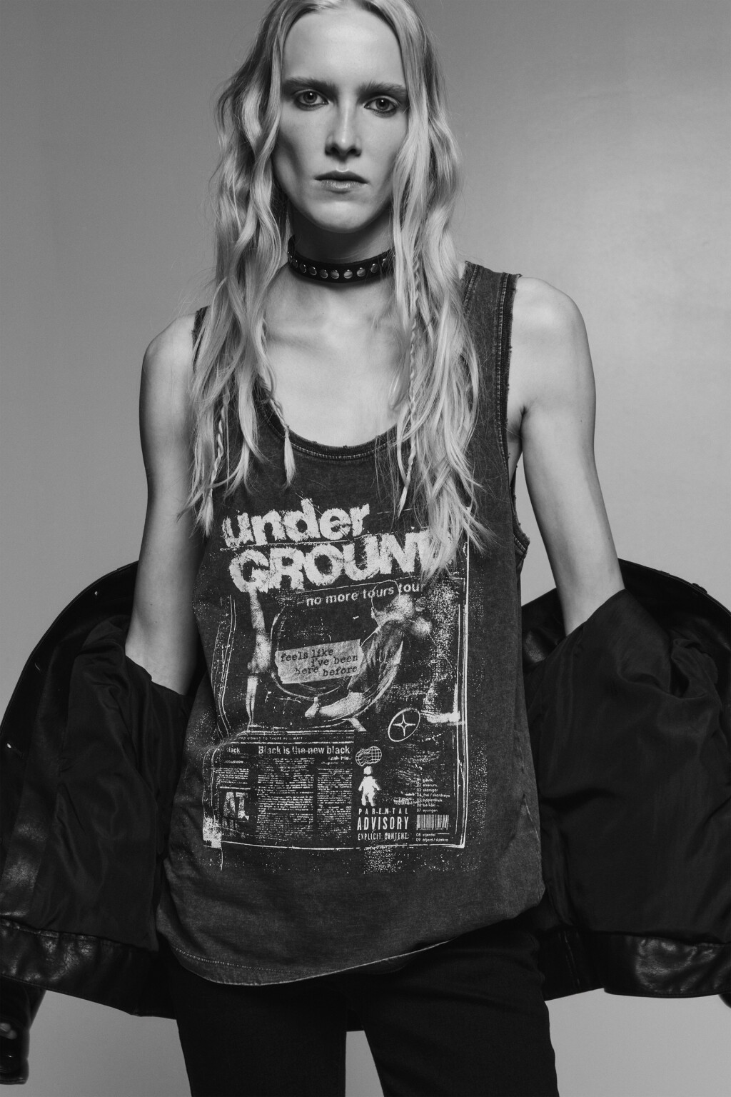 Майка хлопковая с принтом в стиле гранж - цвет серый - 1