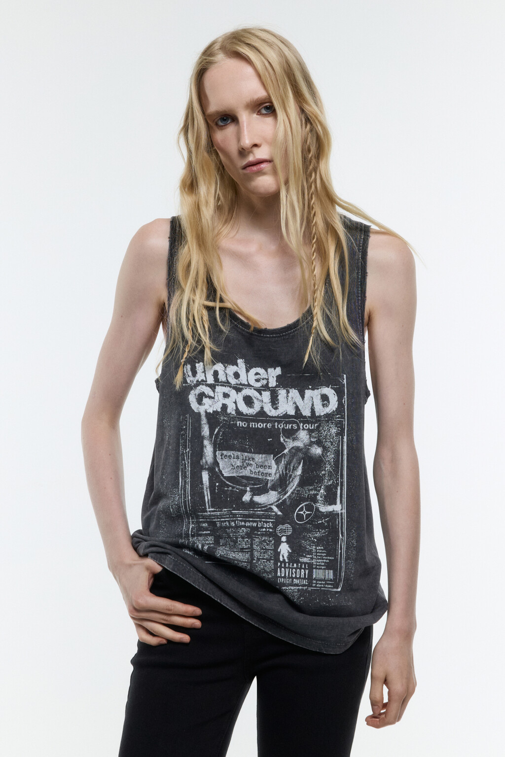 Майка хлопковая с принтом в стиле гранж - цвет серый - 2