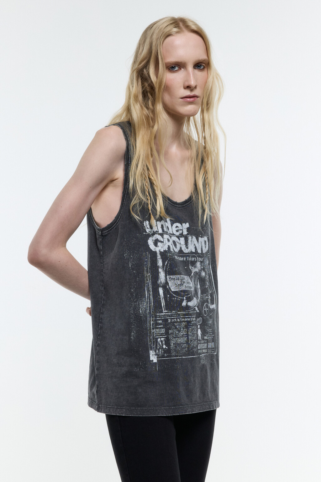 Майка хлопковая с принтом в стиле гранж - цвет серый - 3
