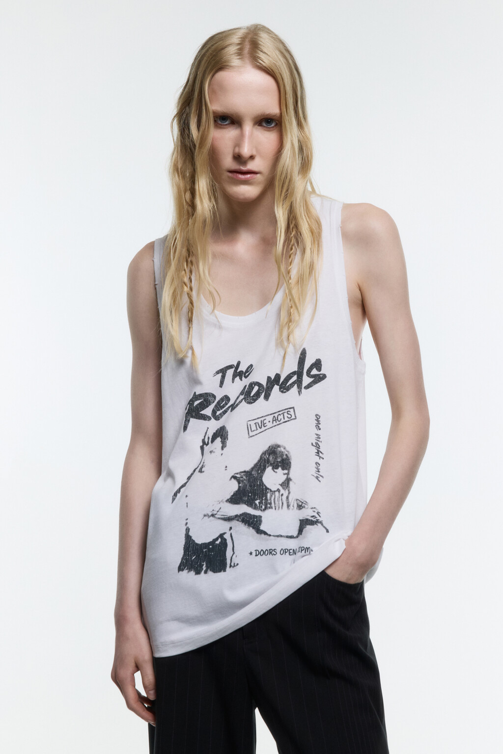 Майка хлопковая с принтом в стиле гранж - цвет белый - 3