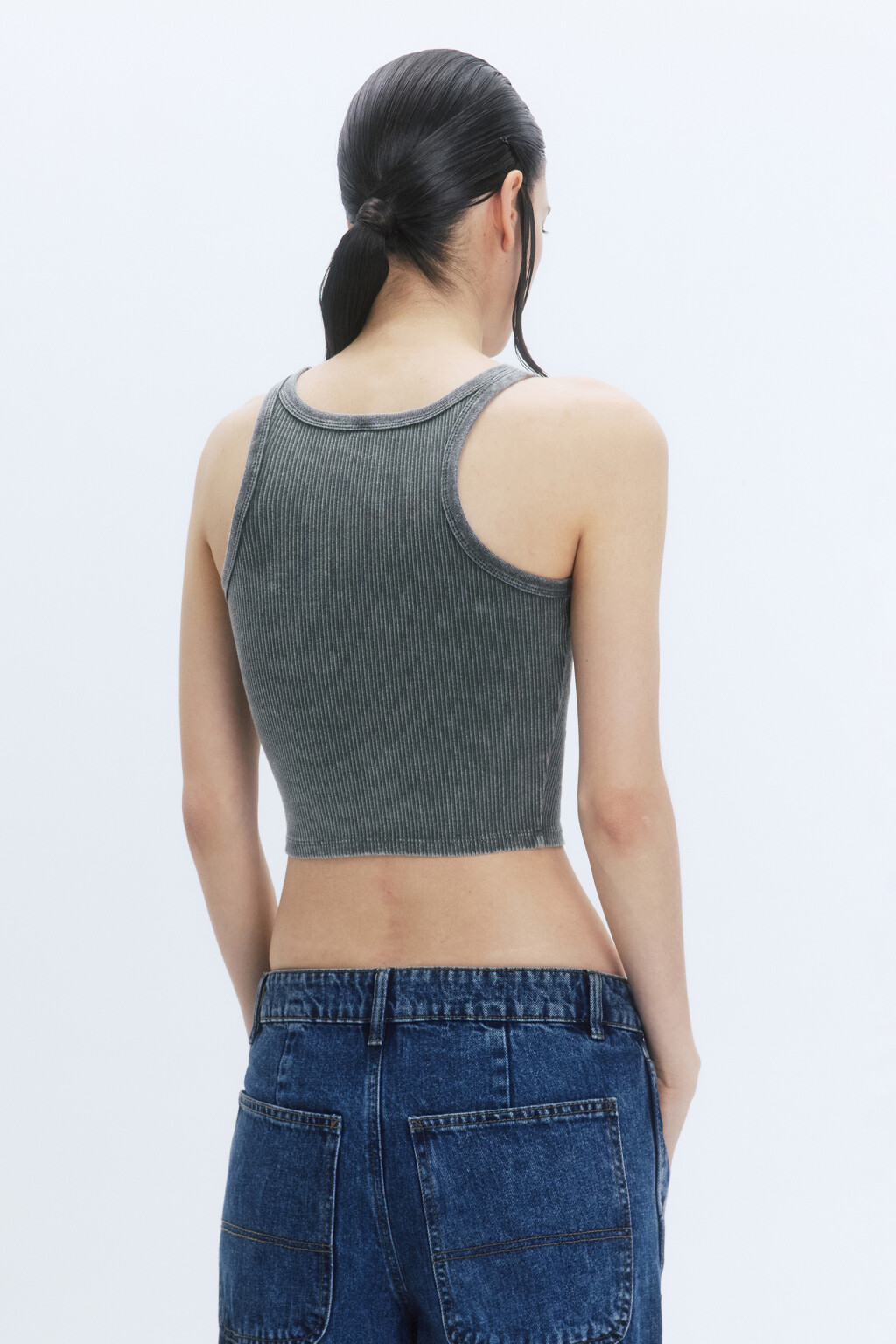 Майка-топ хлопковая с вареным эффектом - цвет зеленый - 4