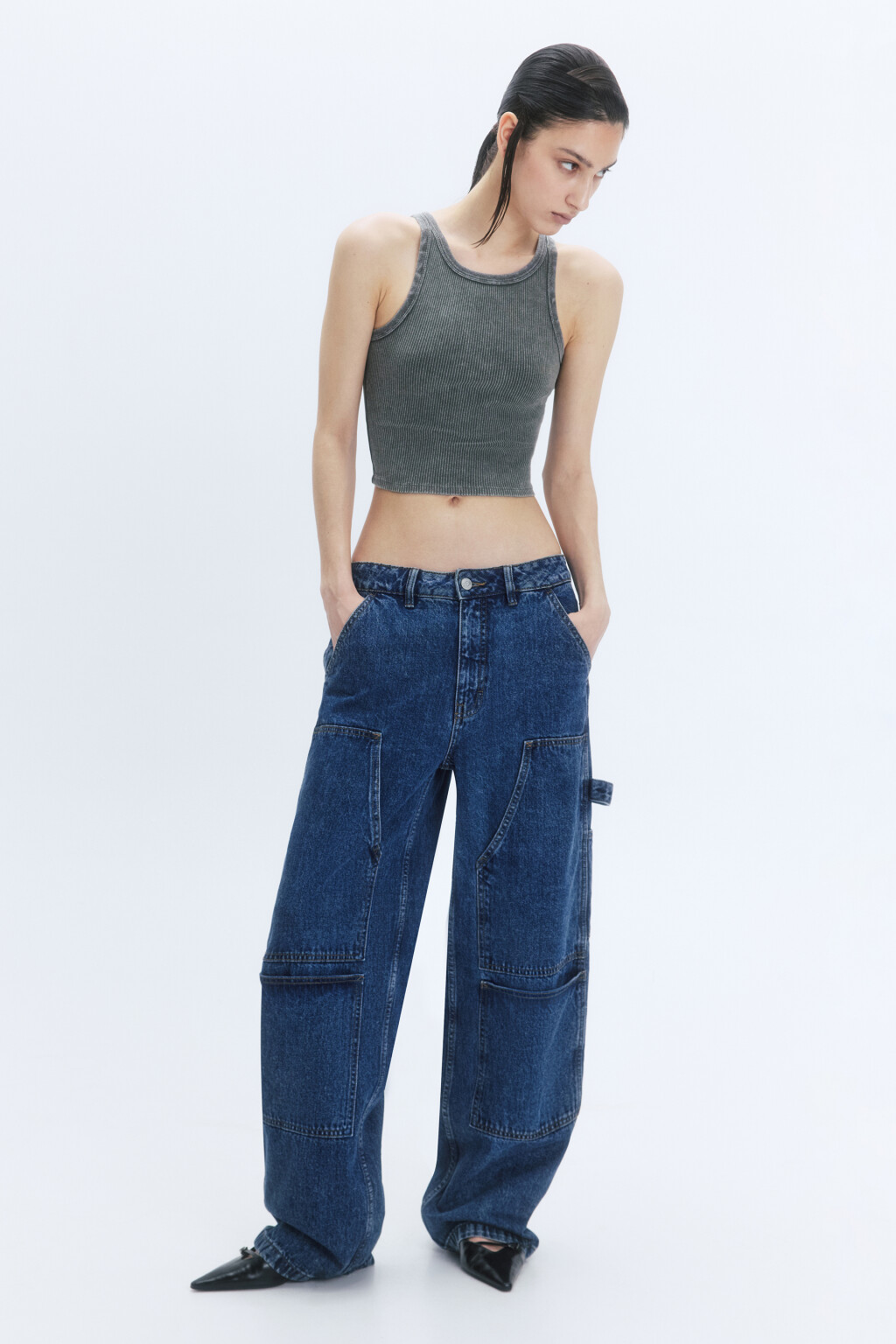 Майка-топ хлопковая с вареным эффектом - цвет зеленый - 5