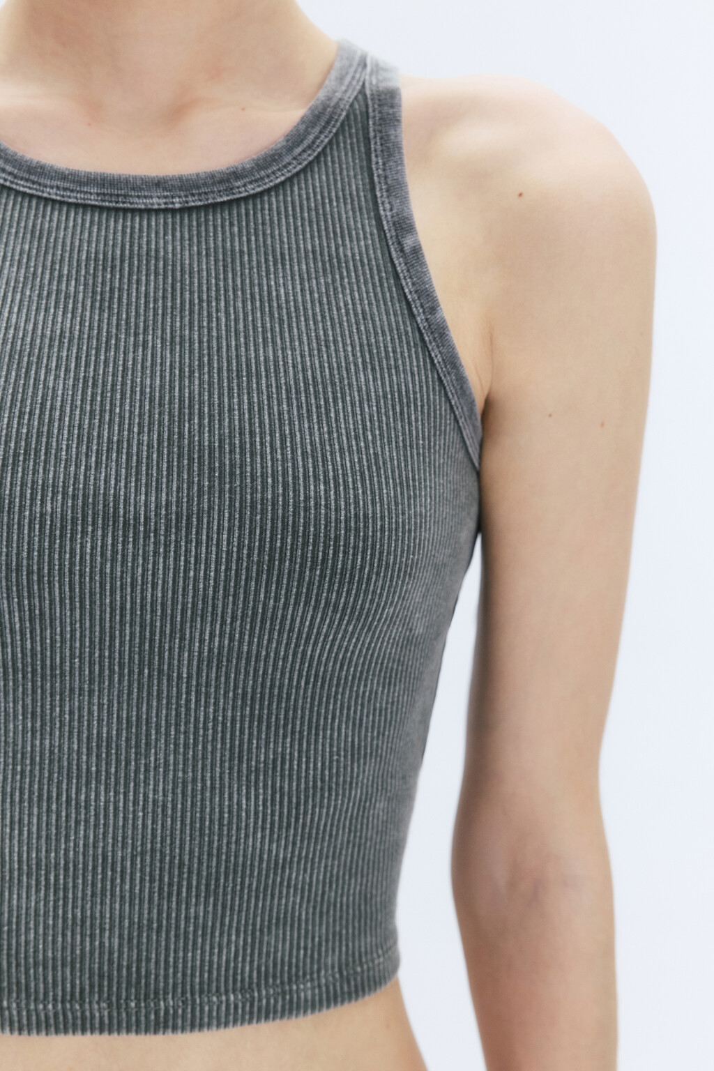 Майка-топ хлопковая с вареным эффектом - цвет зеленый - 6