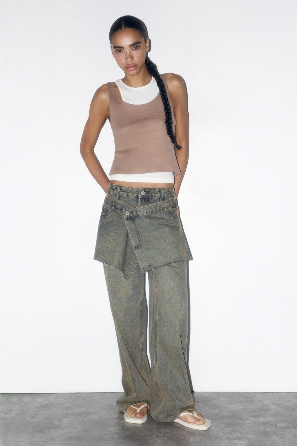 Майка хлопковая двуслойная в рубчик - цвет бежевый - 5