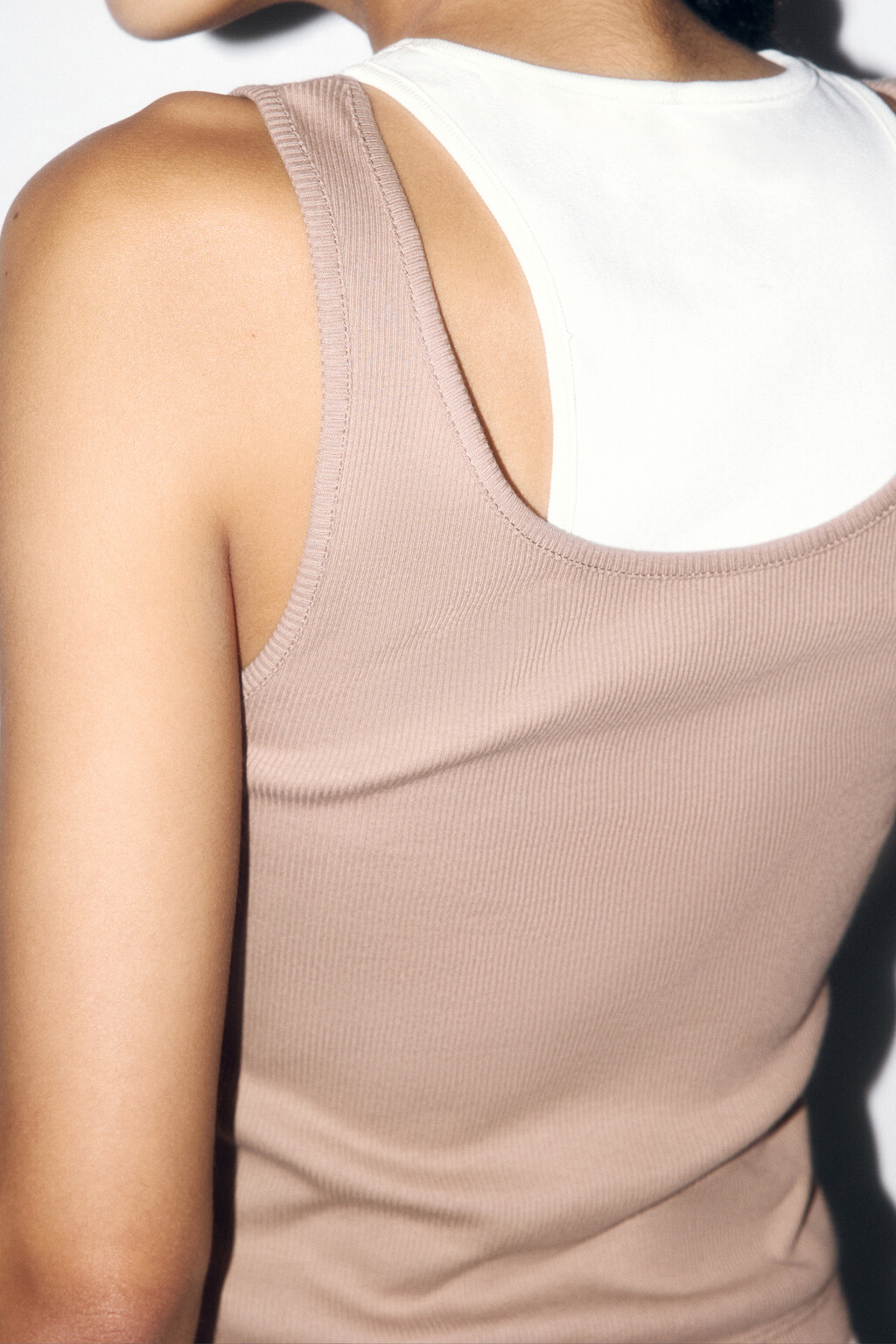 Майка хлопковая двуслойная в рубчик - цвет бежевый - 7