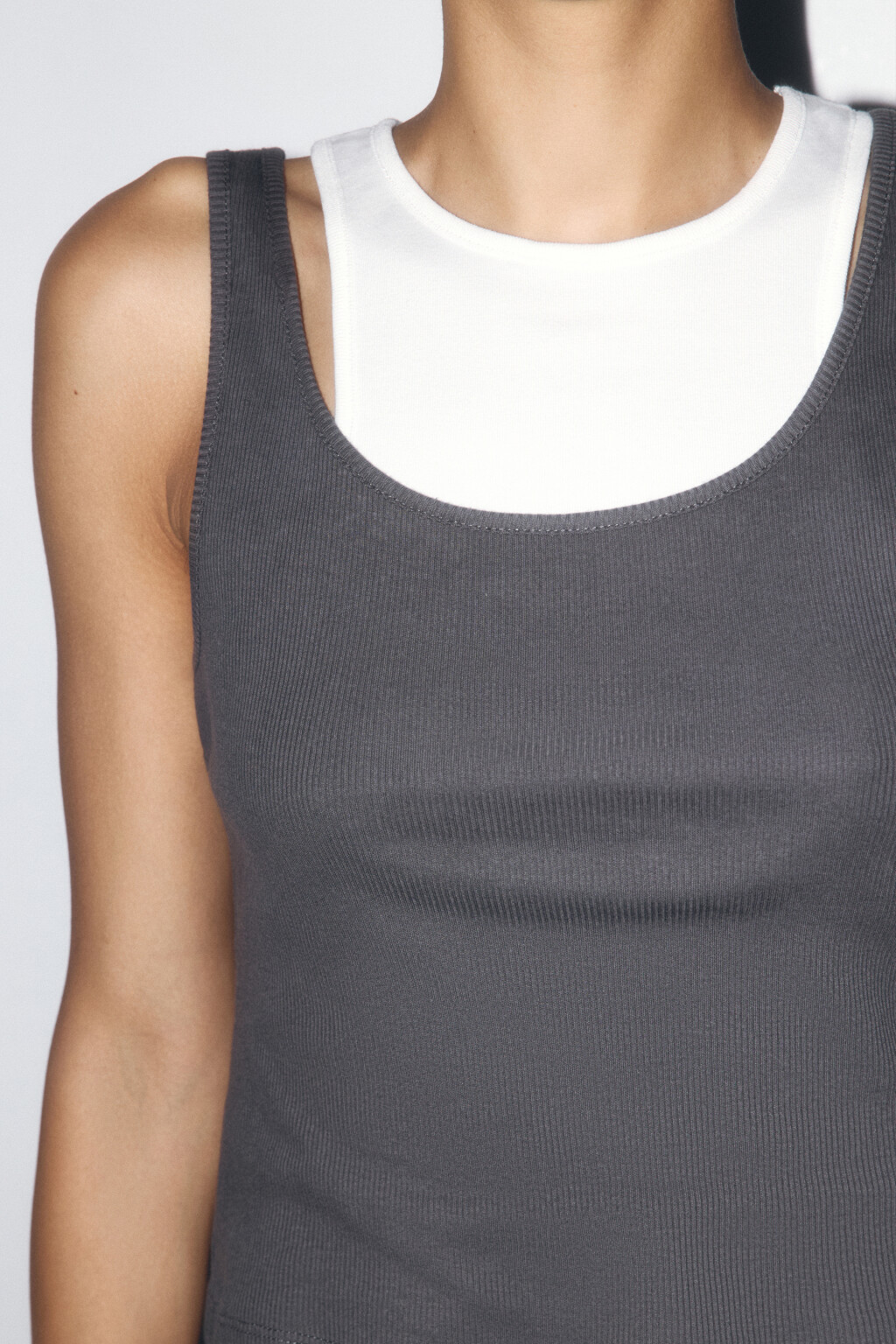 Майка хлопковая двуслойная в рубчик - цвет серый - 6