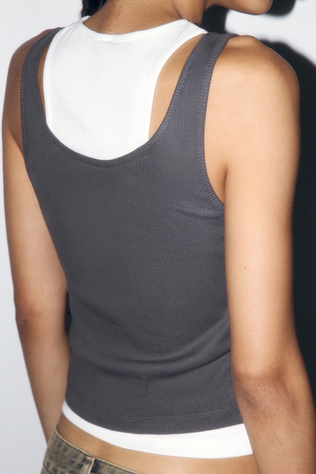 Майка хлопковая двуслойная в рубчик - цвет серый - 7