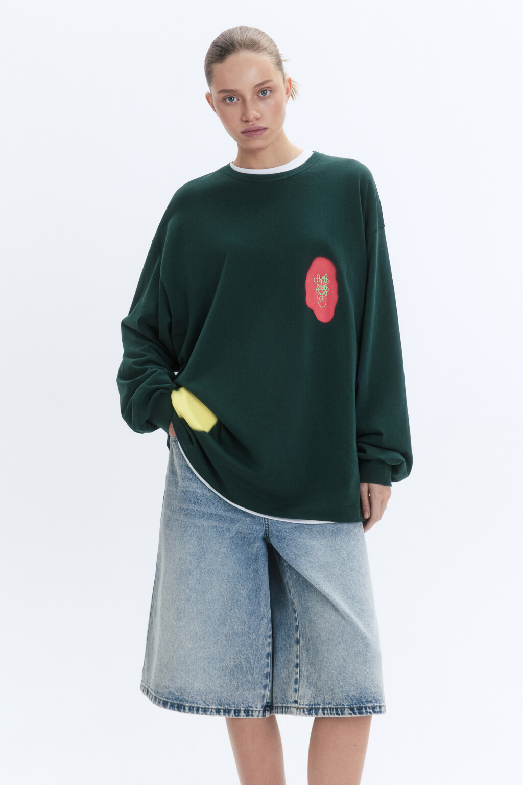 Лонгслив унисекс с принтом и надписями - цвет зеленый - 1