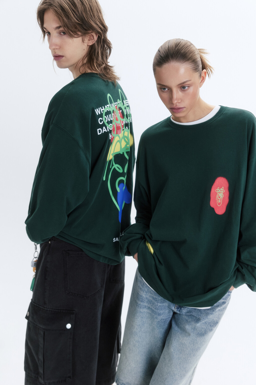 Лонгслив унисекс с принтом и надписями - цвет зеленый - 10