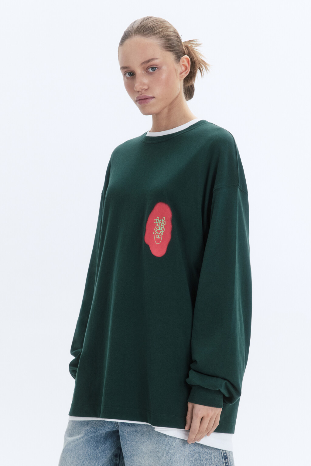 Лонгслив унисекс с принтом и надписями - цвет зеленый - 3