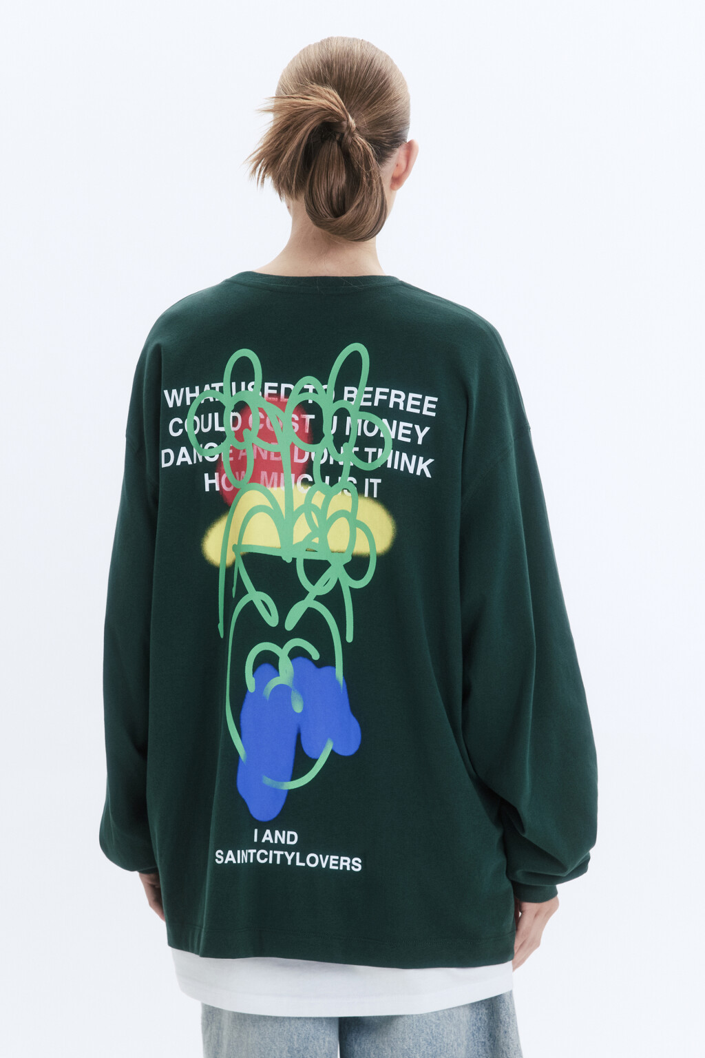 Лонгслив унисекс с принтом и надписями - цвет зеленый - 2