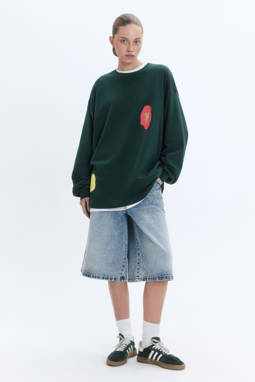 Лонгслив унисекс с принтом и надписями - цвет зеленый - 4