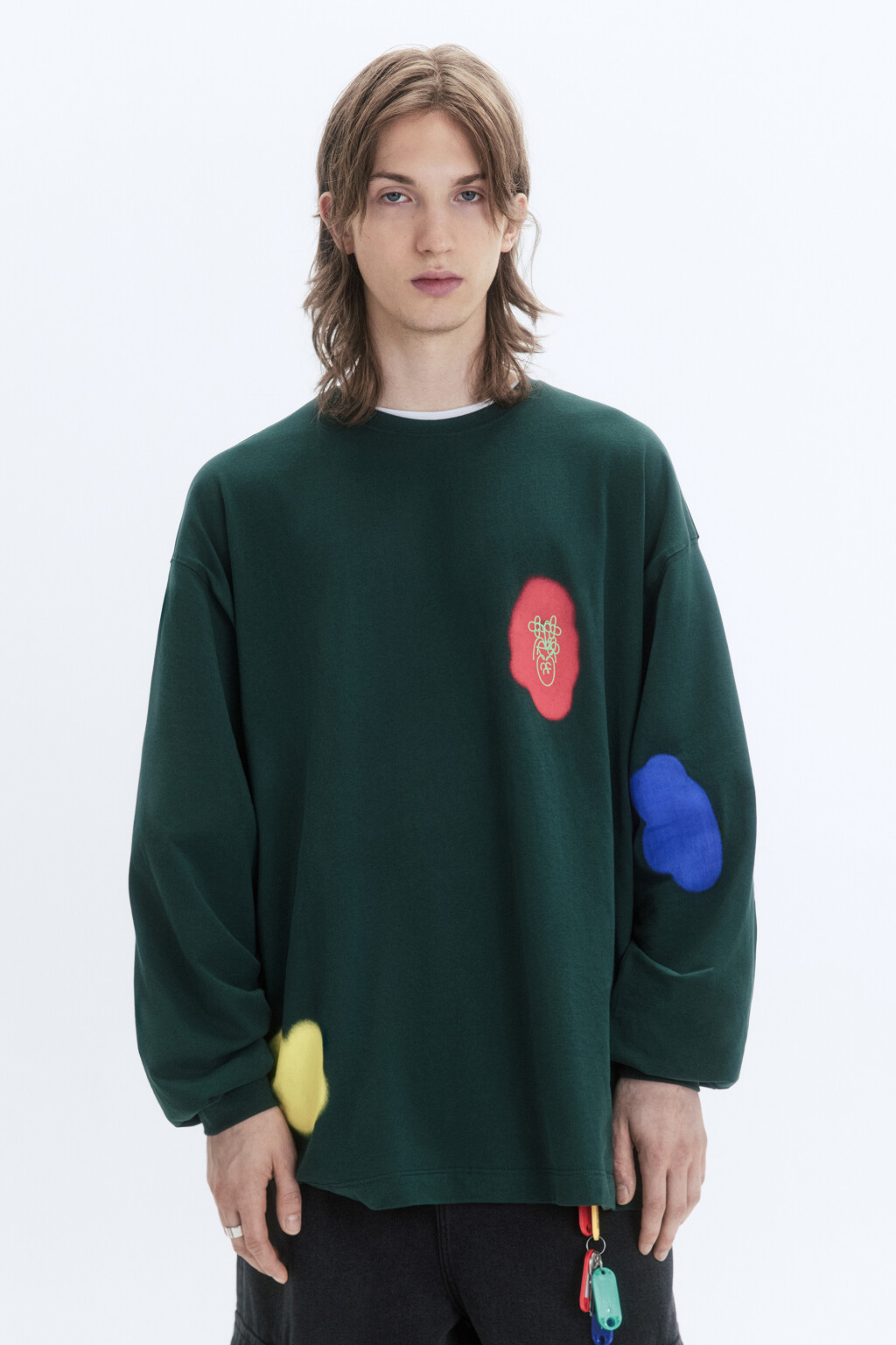 Лонгслив унисекс с принтом и надписями - цвет зеленый - 5