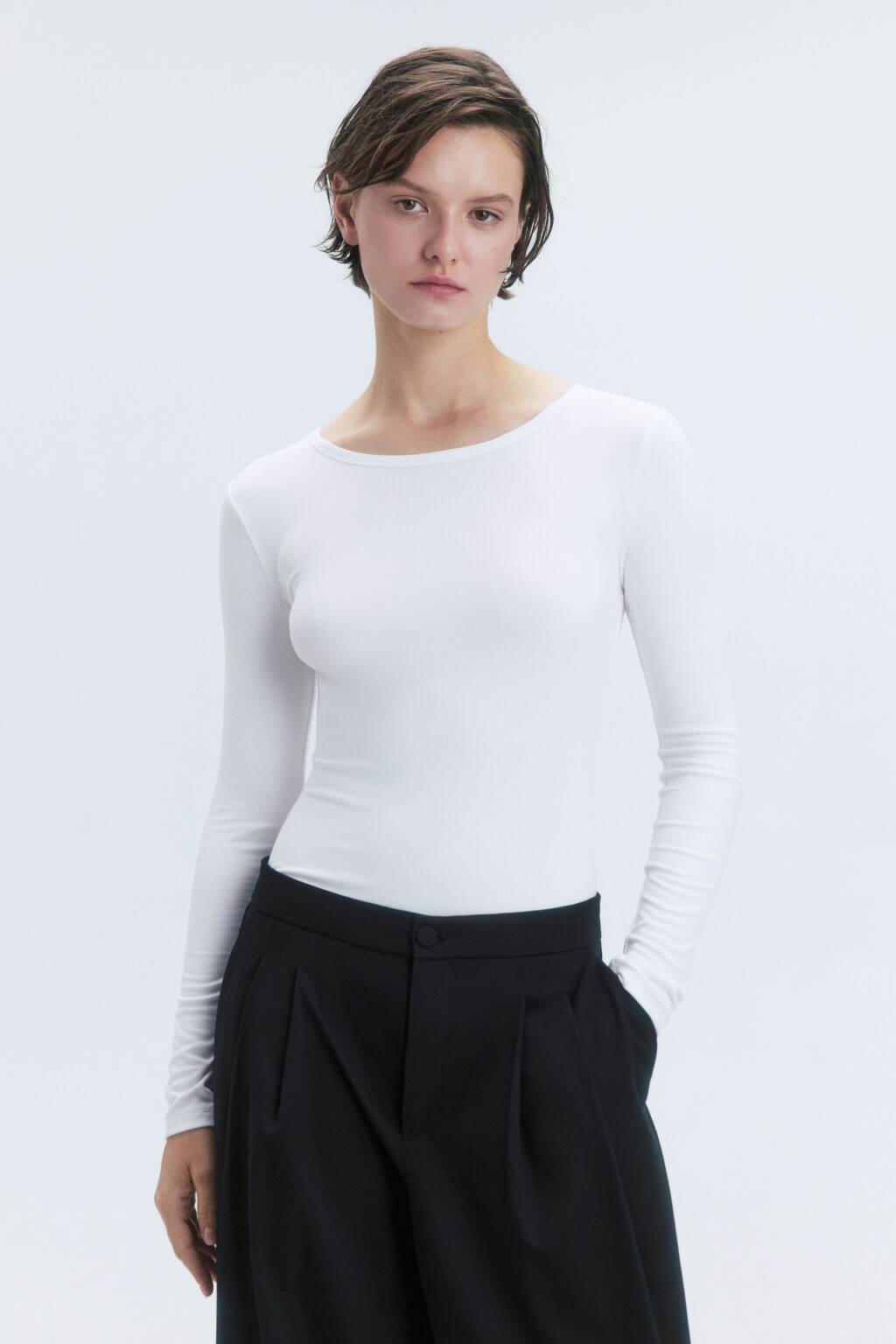 Боди-лонгслив вискозный из гладкого трикотажа - цвет белый - 2