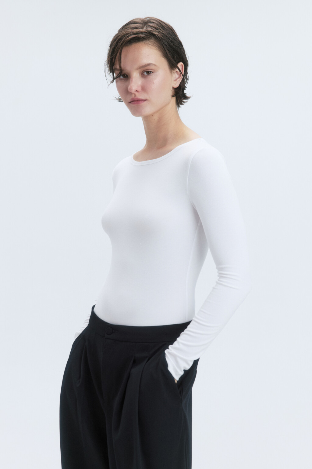 Боди-лонгслив вискозный из гладкого трикотажа - цвет белый - 3