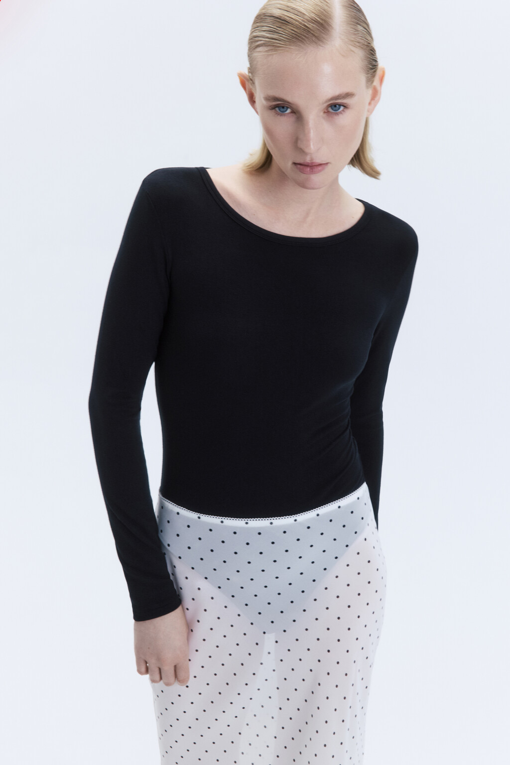 Боди-лонгслив вискозный из гладкого трикотажа - цвет черный - 1