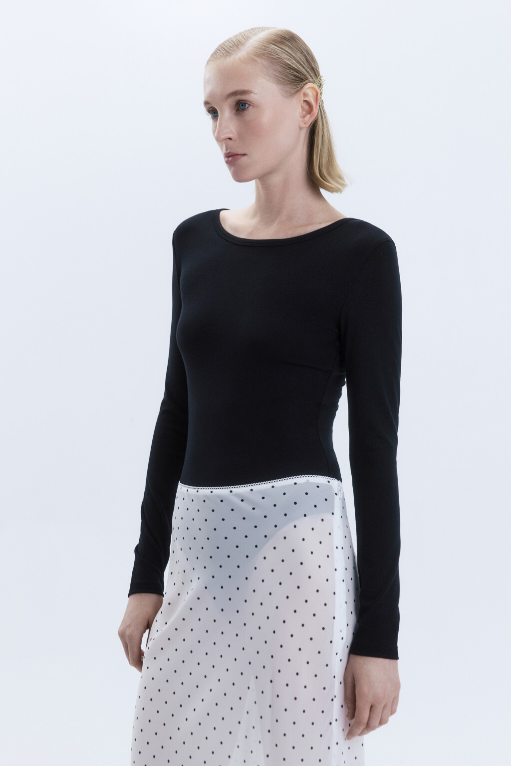 Боди-лонгслив вискозный из гладкого трикотажа - цвет черный - 3