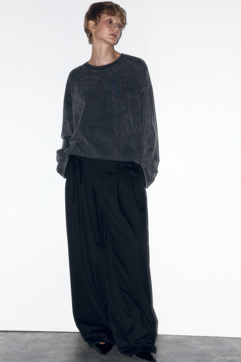 Лонгслив oversize хлопковый с вареным эффектом - цвет серый - 1