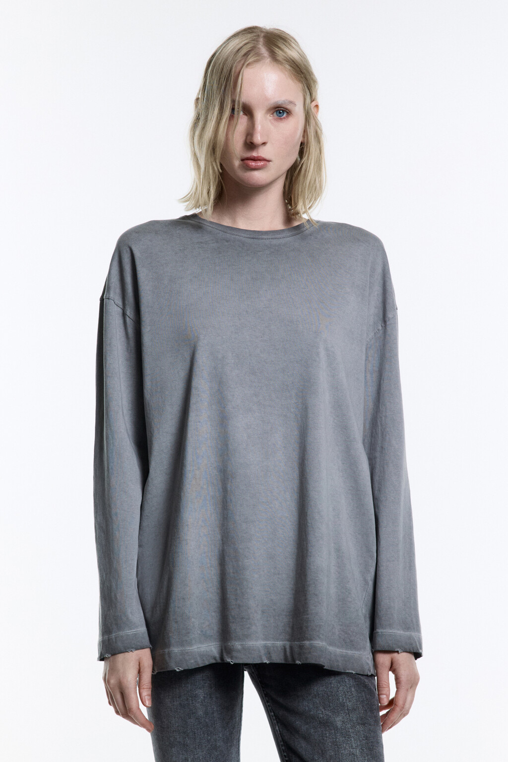 Лонгслив oversize с вареным эффектом - цвет серый - 2
