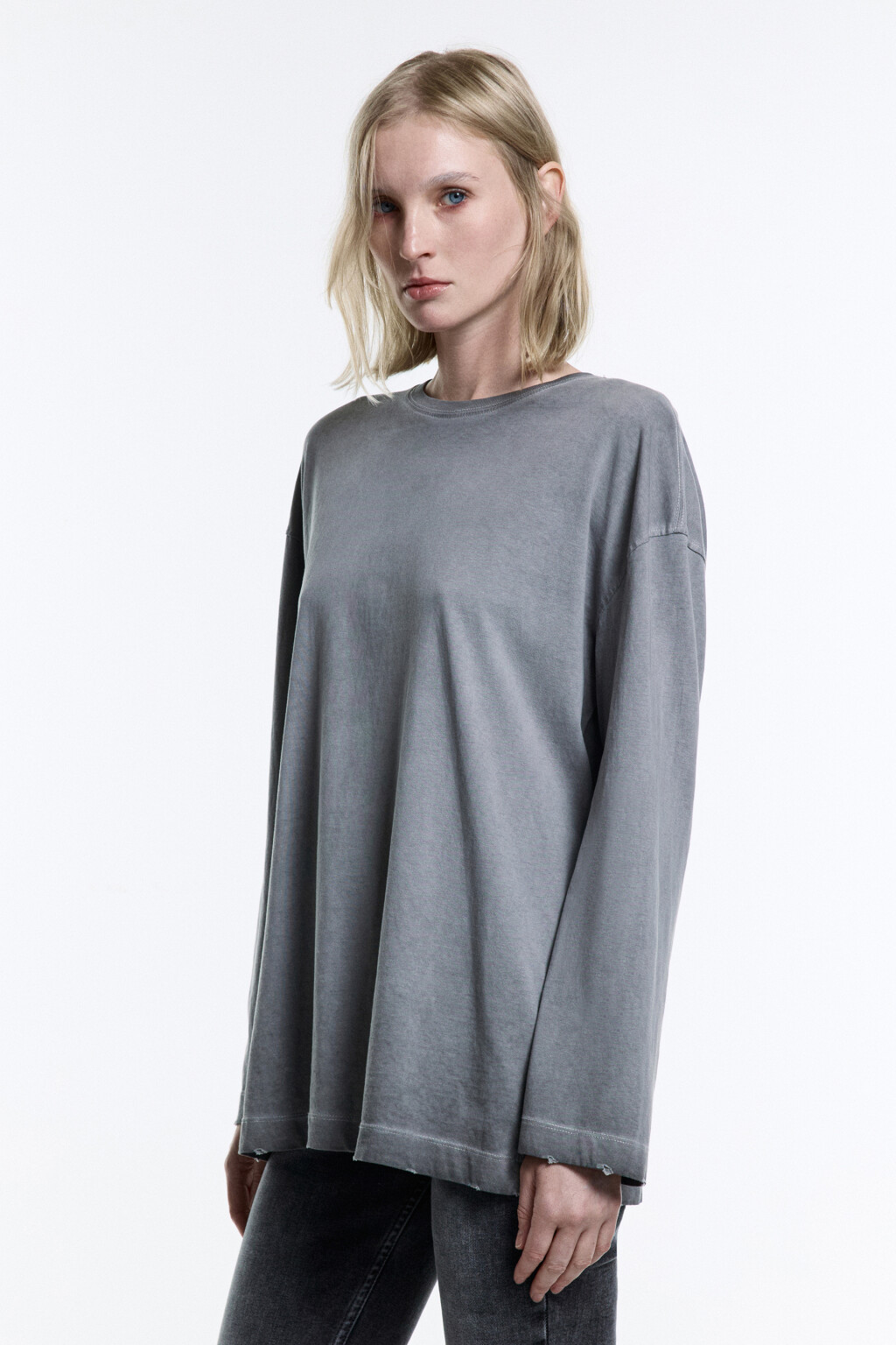 Лонгслив oversize с вареным эффектом - цвет серый - 3