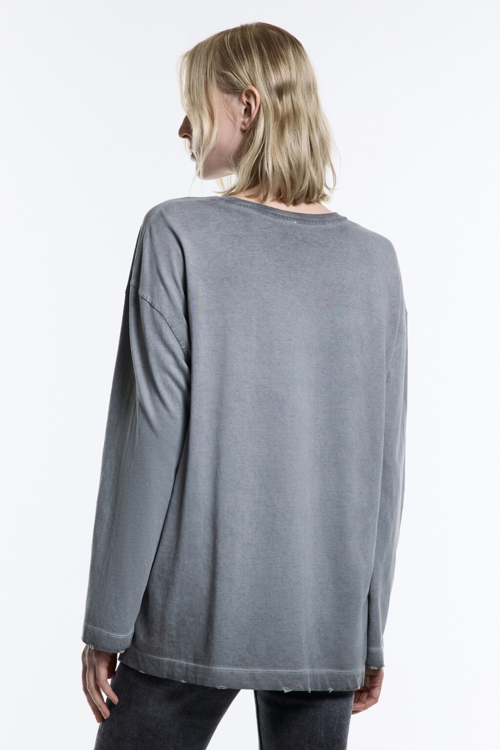 Лонгслив oversize с вареным эффектом - цвет серый - 4