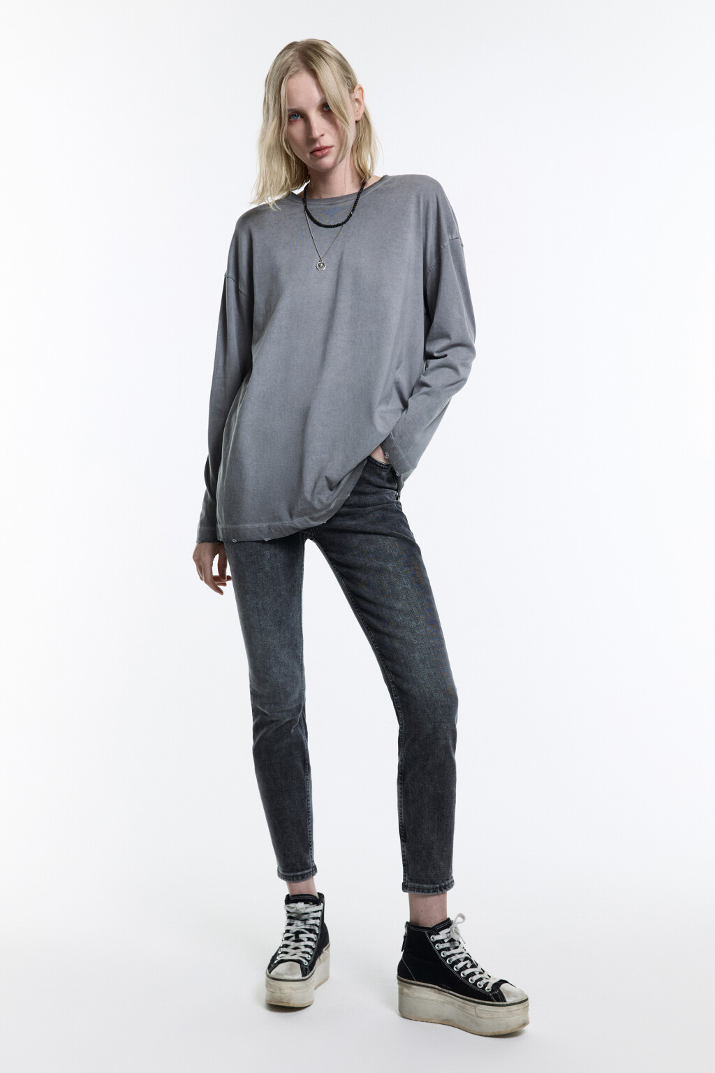Лонгслив oversize с вареным эффектом - цвет серый - 5